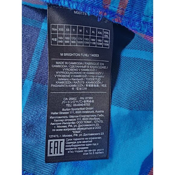 Burton Flannel Shirt Mens Large Blue Plaid Long Sleeve Button Skate Lumberjack - Picture 9 of 12